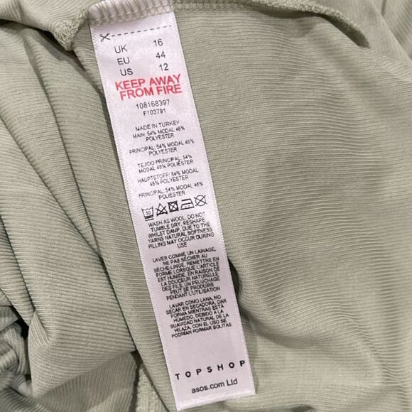 TOPSHOP Women’s Ruched Long Sleeve Minidress Light- Size 12 - Sage Green - Picture 3 of 4